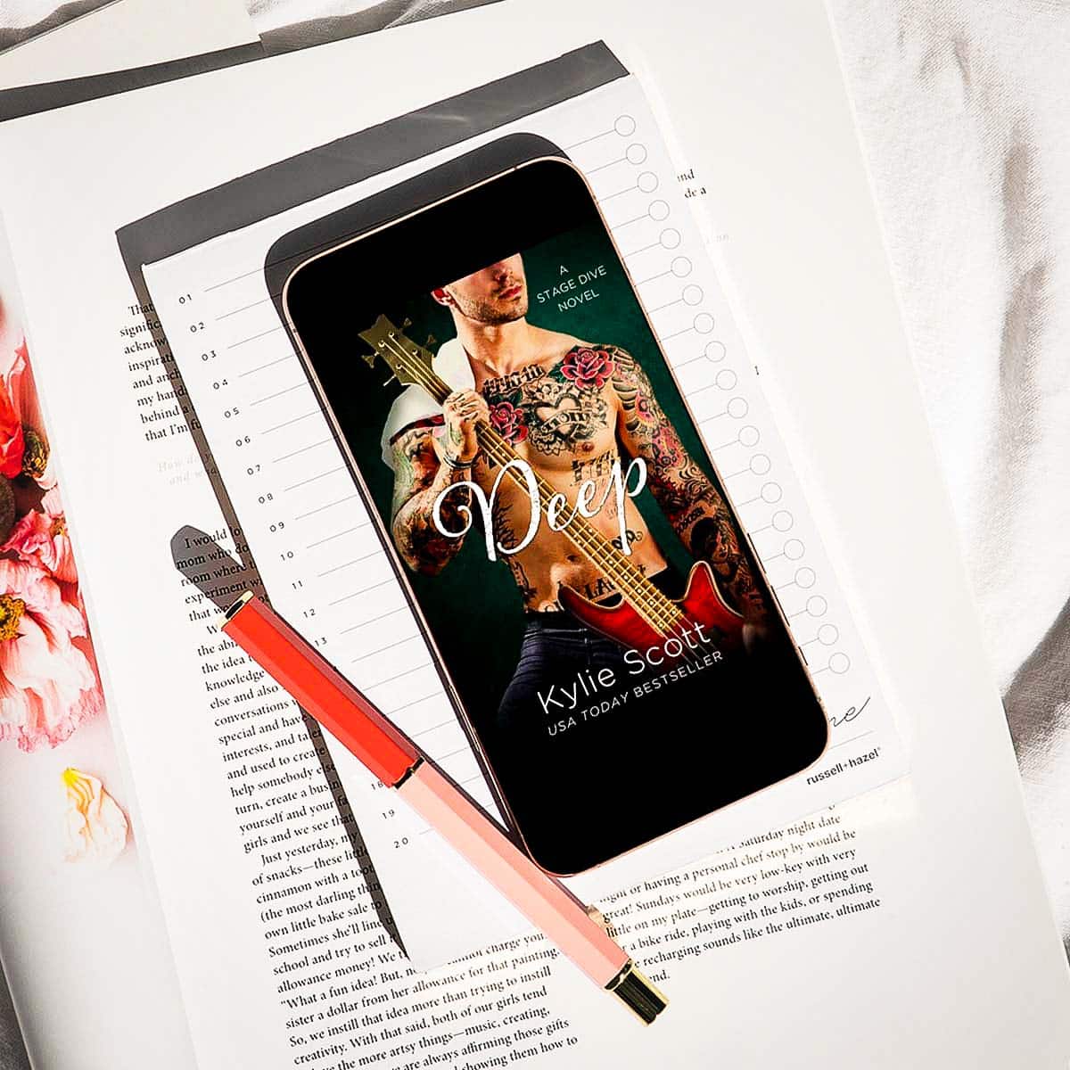 Deep by Kylie Scott is a rockstar romance with a surprise baby! This is the fourth book in the Stage Dive series and features the band's bassist, Ben, and his best friend's little sister, Lizzie.